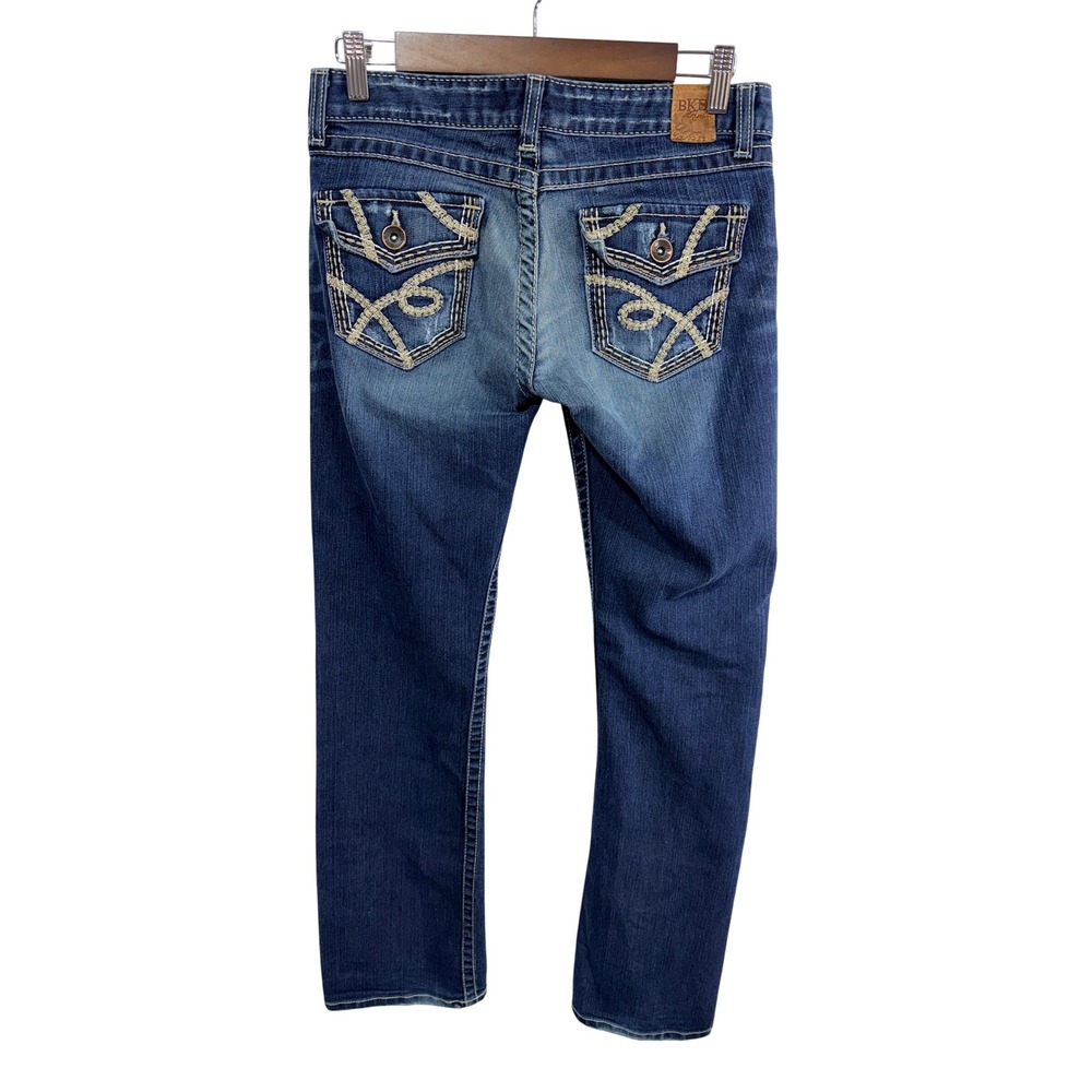 BKE Buckle Jeans Madison Bootcut Stretch Women's 28x33.5 Dark Blue Whiskering